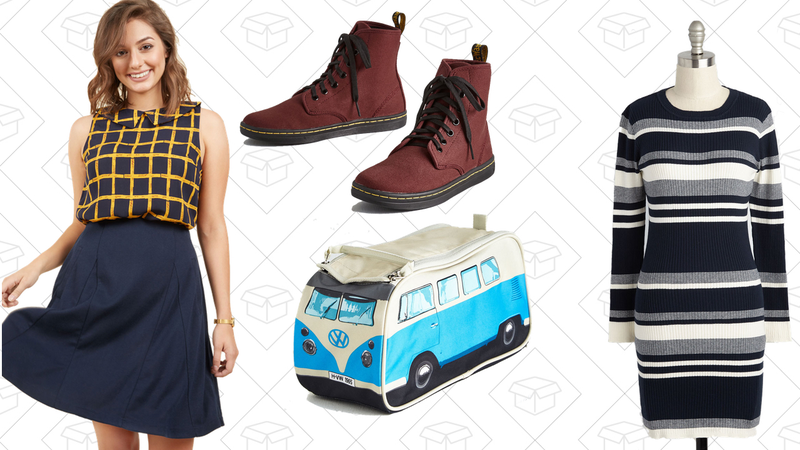 Panel Your Inner Energy Skirt, $27 | Street Team Spirit Sneaker, $42 | Groovy Getaway Toiletry Bag, $21 | As Luck Would Have Knit Dress, $42